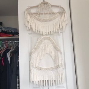 Showstopper pearl mesh tassel dress white medium